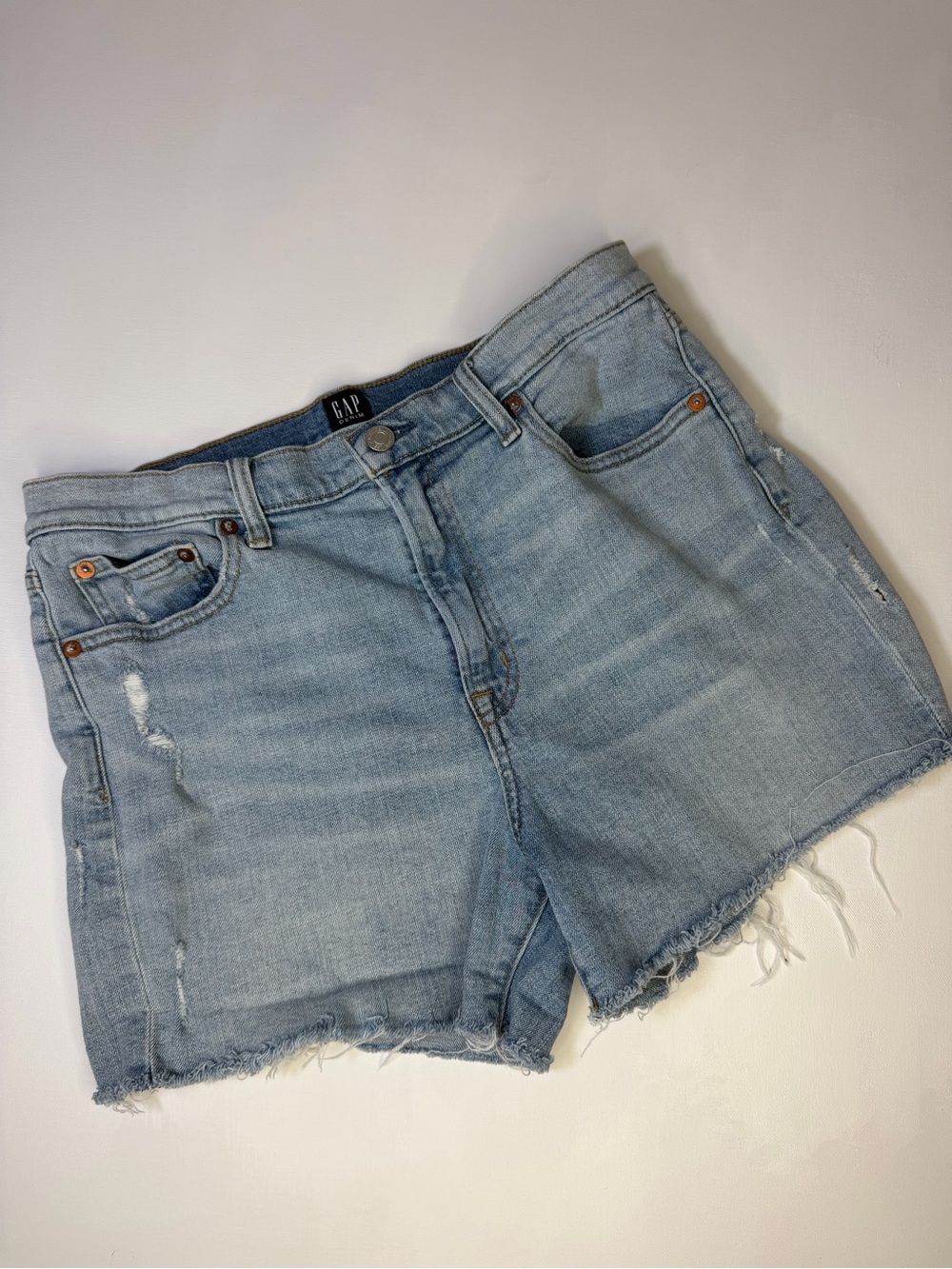GAP Light Wash Frayed Hem‎ High Rise 4” Denim Shorts